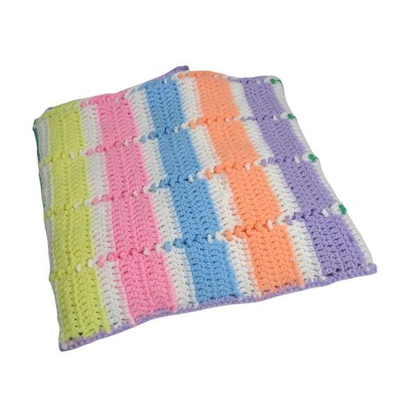 Vintage Rainbow Pastel Crochet Blanket - Picture 1 of 4